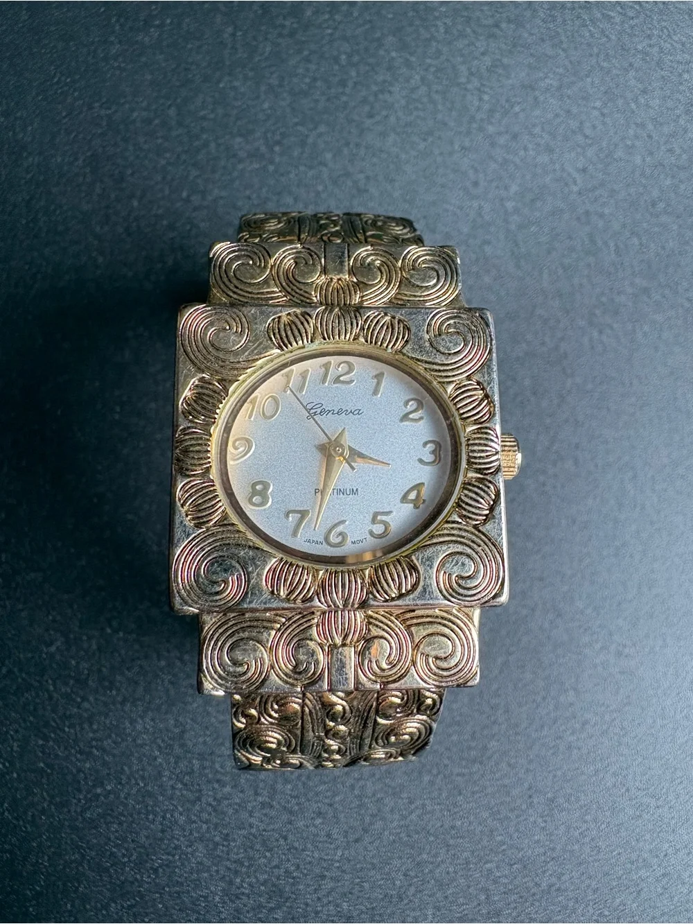 Geneva Gold and Silver Ornate Cuff Watch